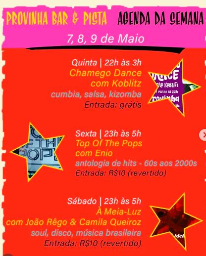 Agenda da Semana no Provinha Bar & Pista