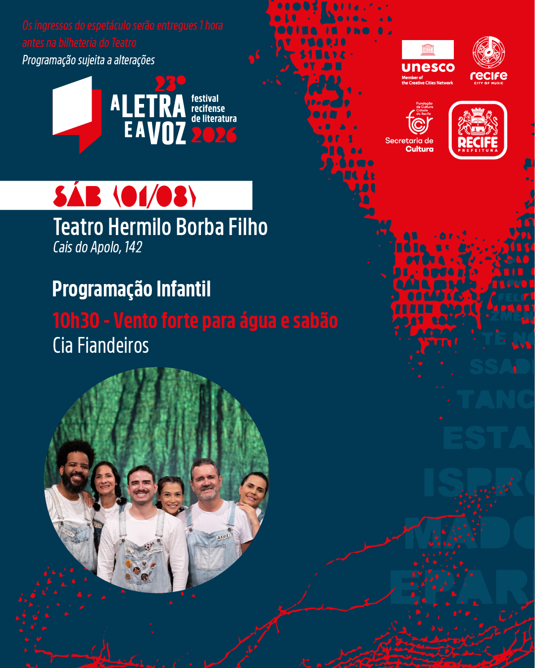 Vento forte para água e sabão no 23° Festival Recifense de Literatura A Letra e A Voz